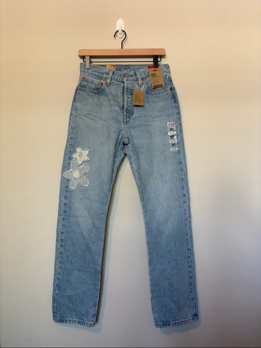 Levi's 501 Straight Leg Jeans with Floral Applique
